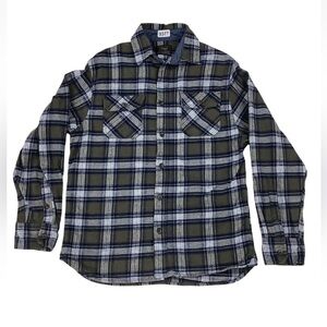 Jachs Olive and Navy Plaid Casual Flannel Size M
